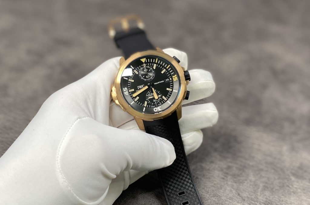 IWC Aquatimer-Style Watch with Black Dial and Yellow-Gold Tone Case