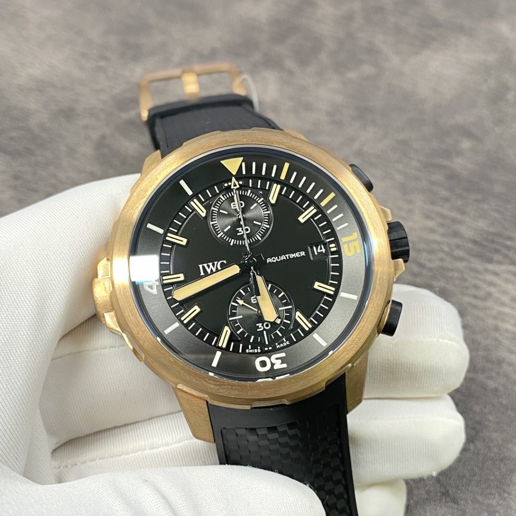 IWC Aquatimer-Style Watch with Black Dial and Yellow-Gold Tone Case