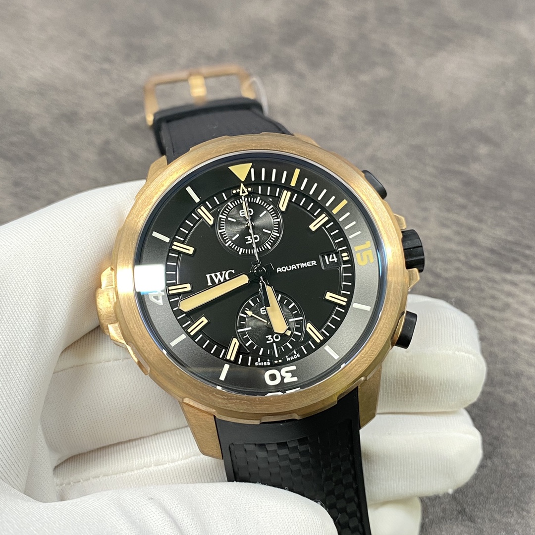 IWC Aquatimer-Style Watch with Black Dial and Yellow-Gold Tone Case