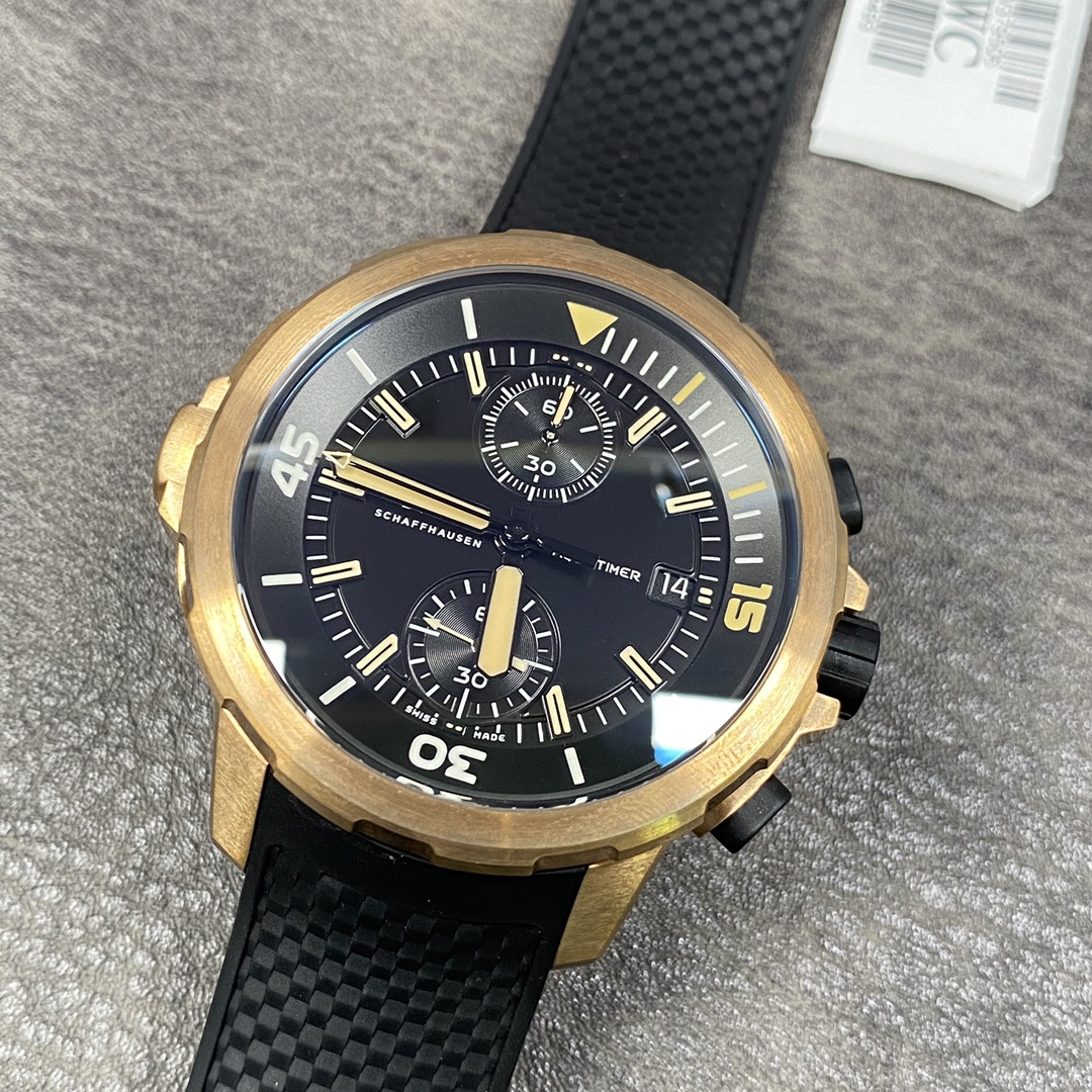 IWC Aquatimer-Style Watch with Black Dial and Yellow-Gold Tone Case
