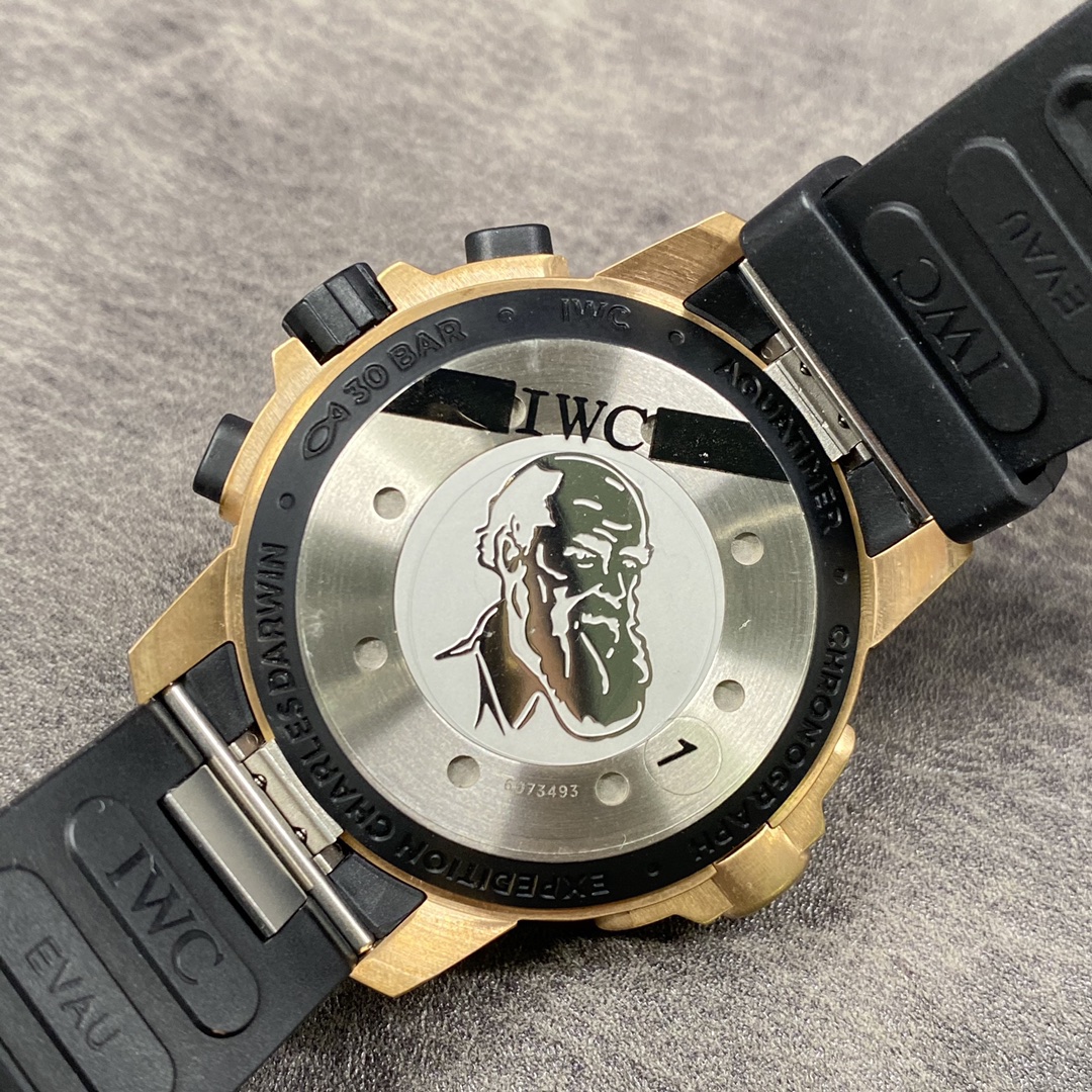 IWC Aquatimer-Style Watch with Black Dial and Yellow-Gold Tone Case