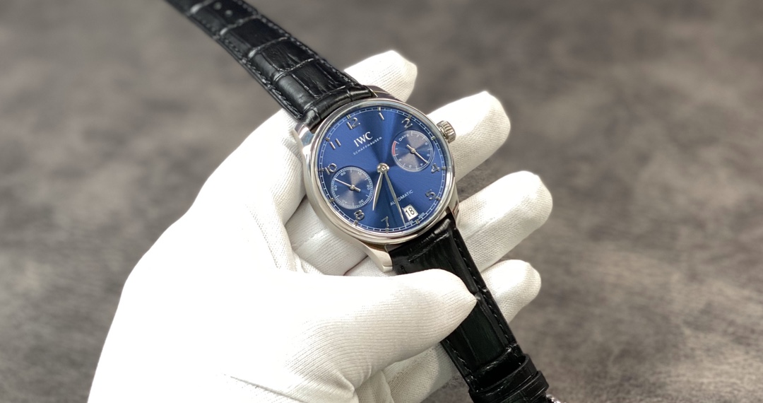 IWC Portugieser-Style Watch with Blue Dial and Power Reserve Display