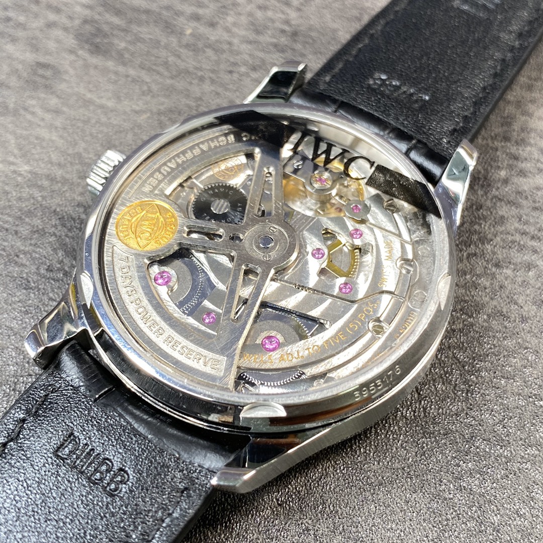 IWC Portugieser-Style Watch with Blue Dial and Power Reserve Display