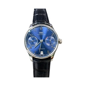 IWC Portugieser-Style Watch with Blue Dial and Power Reserve Display
