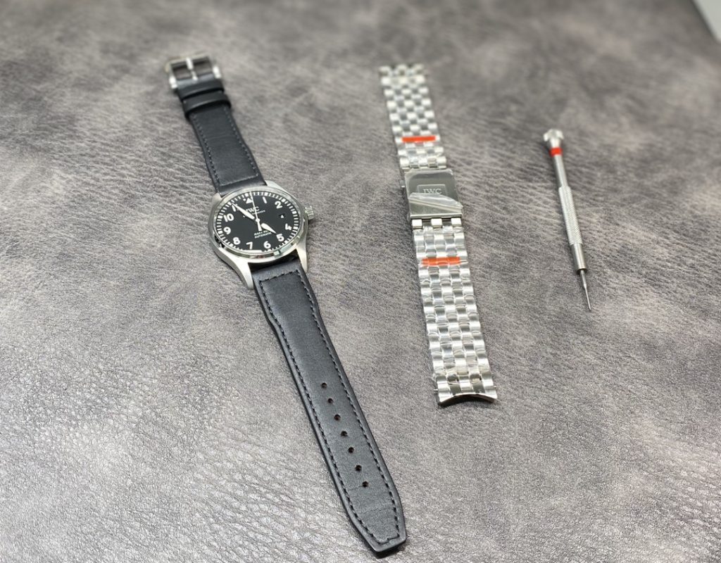 IWC Mark XVI Pilot-Style Watch with Black Dial and Leather Strap