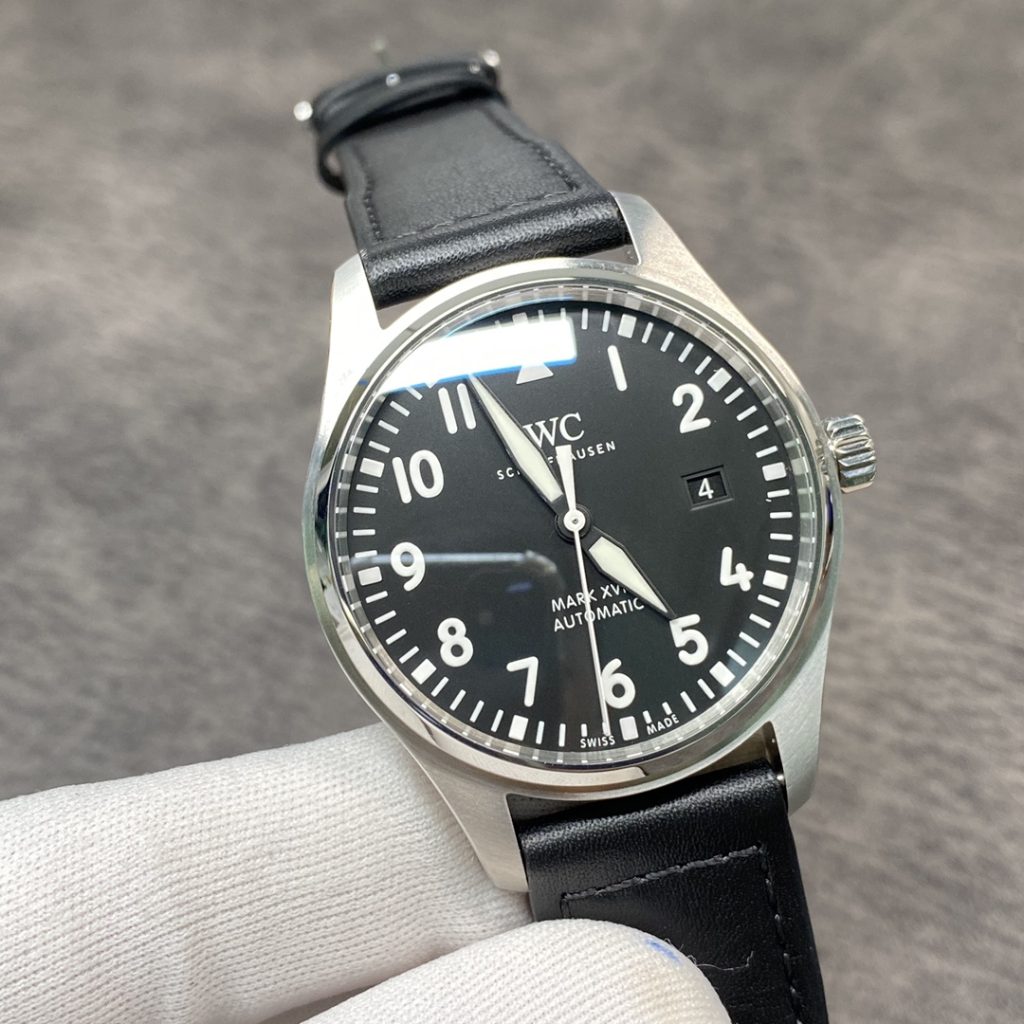 IWC Mark XVI Pilot-Style Watch with Black Dial and Leather Strap