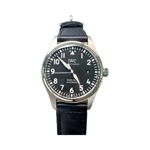 IWC Mark XVI Pilot-Style Watch with Black Dial and Leather Strap