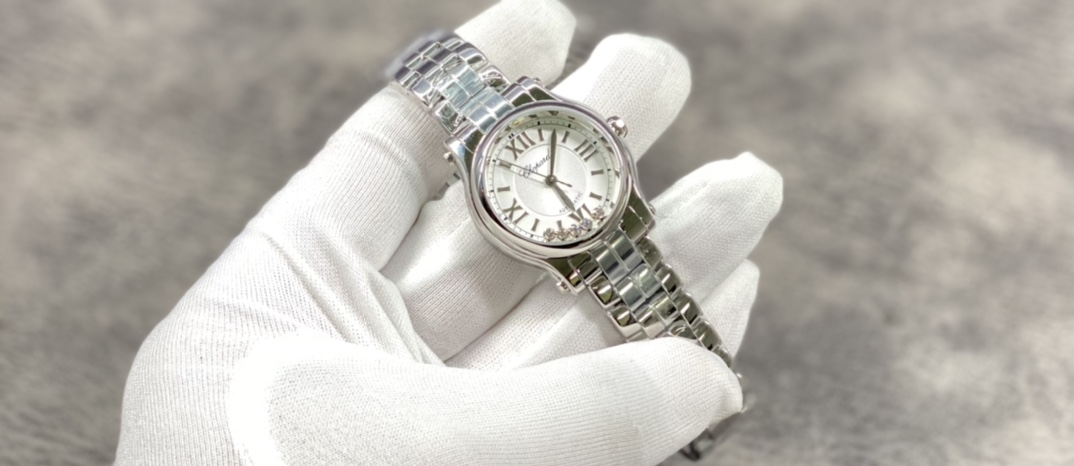 Chopard Happy Diamonds-StChopard Happy Style Automatic Watch, White Dial Roman Numeral Metal Braceletyle Watch with Floating Diamonds