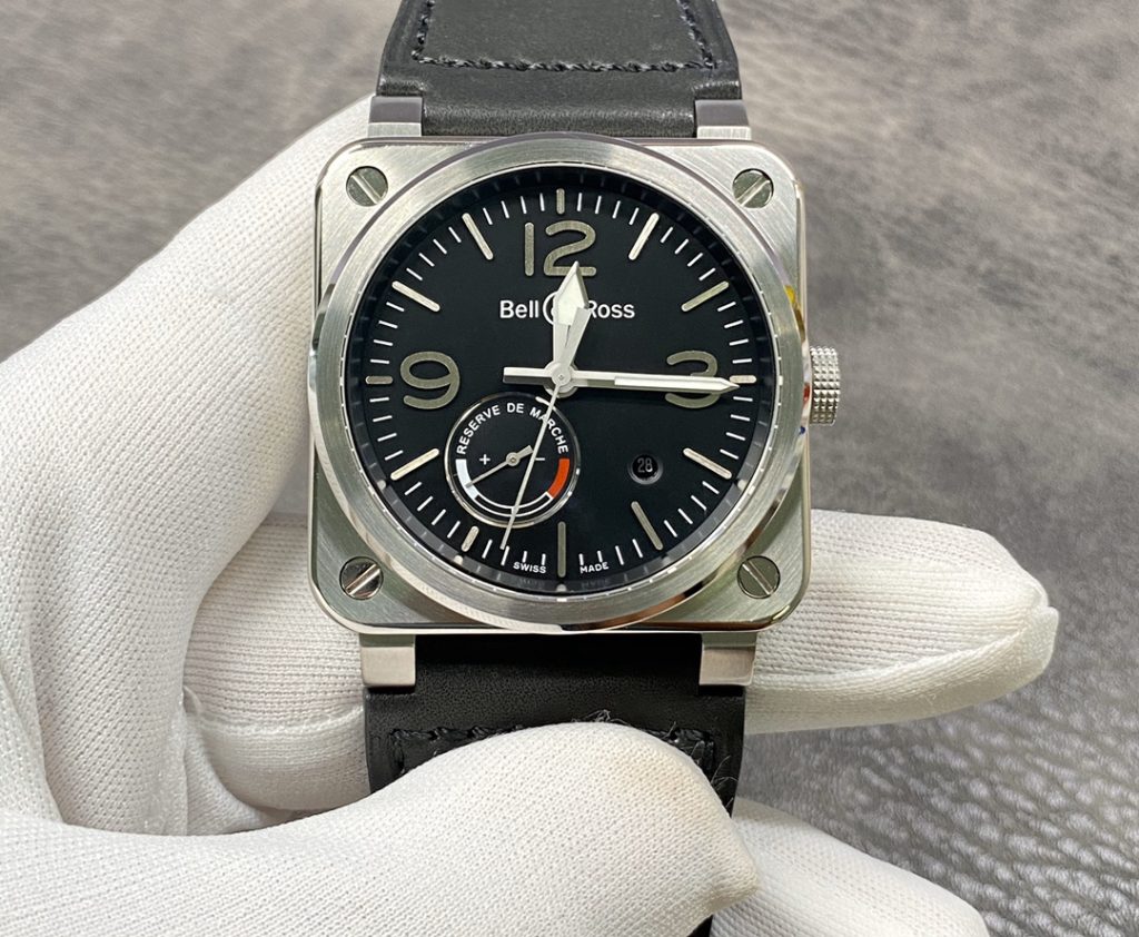 Bell & Ross BR01-Style Square Watch with Black Dial and Leather Strap