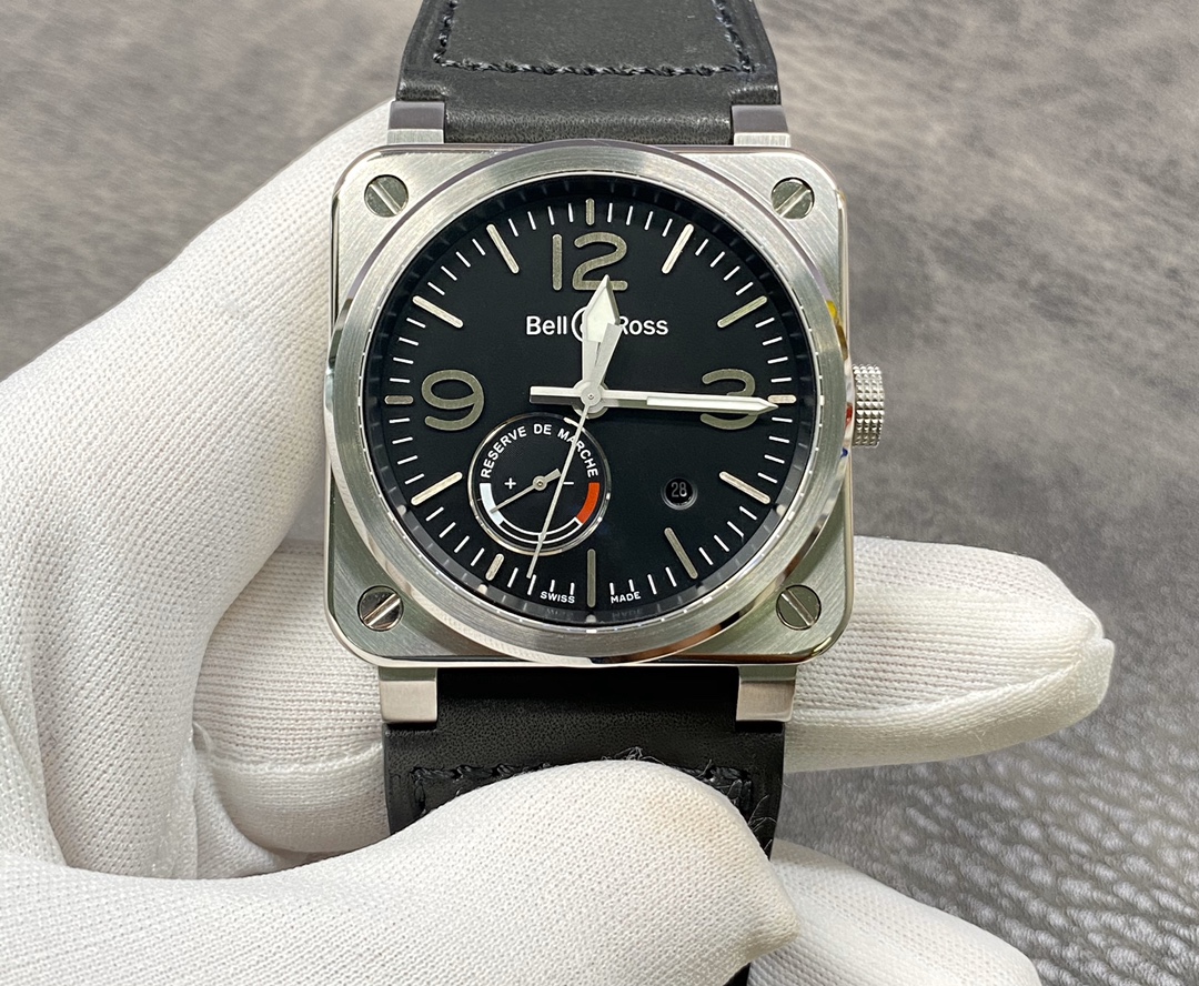 Bell & Ross BR01-Style Square Watch with Black Dial and Leather Strap