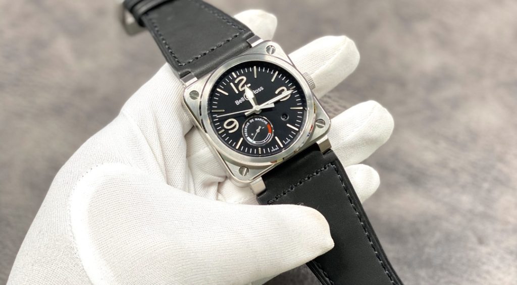Bell & Ross BR01-Style Square Watch with Black Dial and Leather Strap