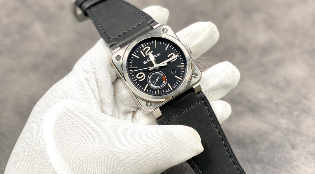 Bell & Ross BR01-Style Square Watch with Black Dial and Leather Strap