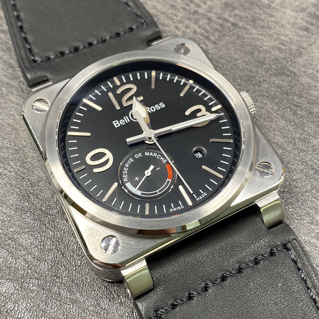 Bell & Ross BR01-Style Square Watch with Black Dial and Leather Strap