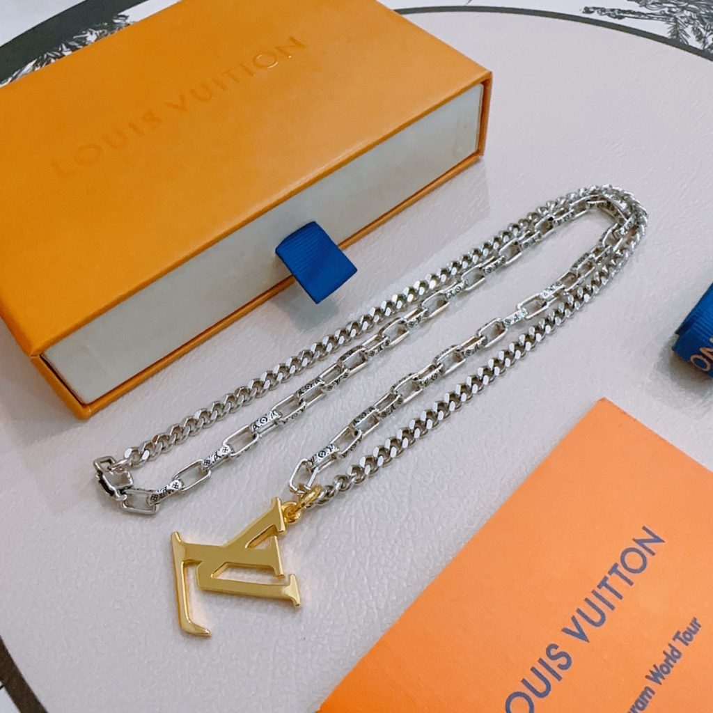 Louis Vuitton Necklace Alloy LV LogoPendant