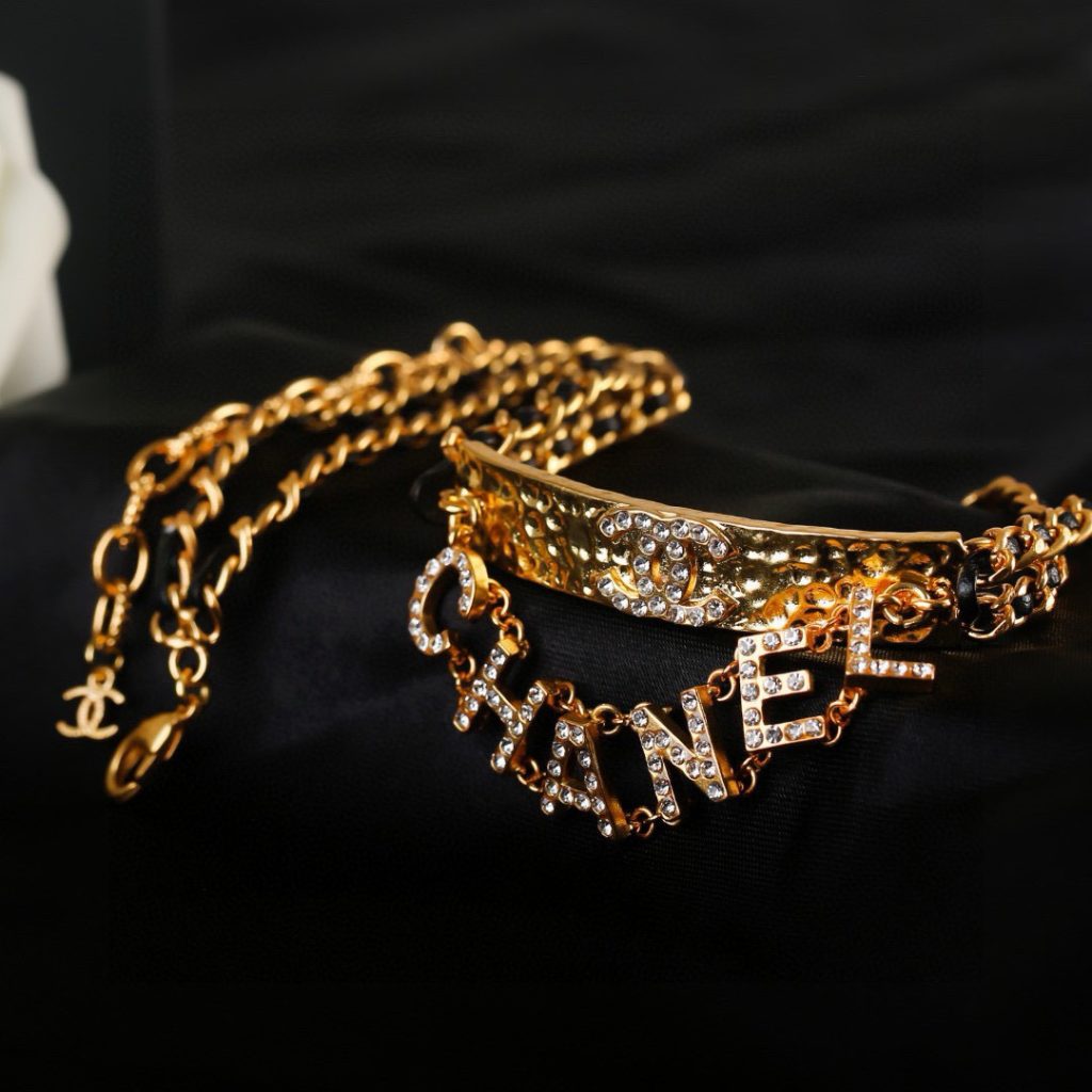 Chanel Necklace Gold-tone metal, Rhinestones Love Logo Pendant Chain Necklace Chain with pendant