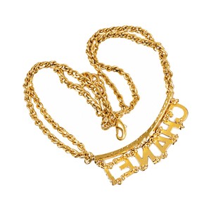 Chanel Necklace Gold-tone metal, Rhinestones Love Logo Pendant Chain Necklace Chain with pendant