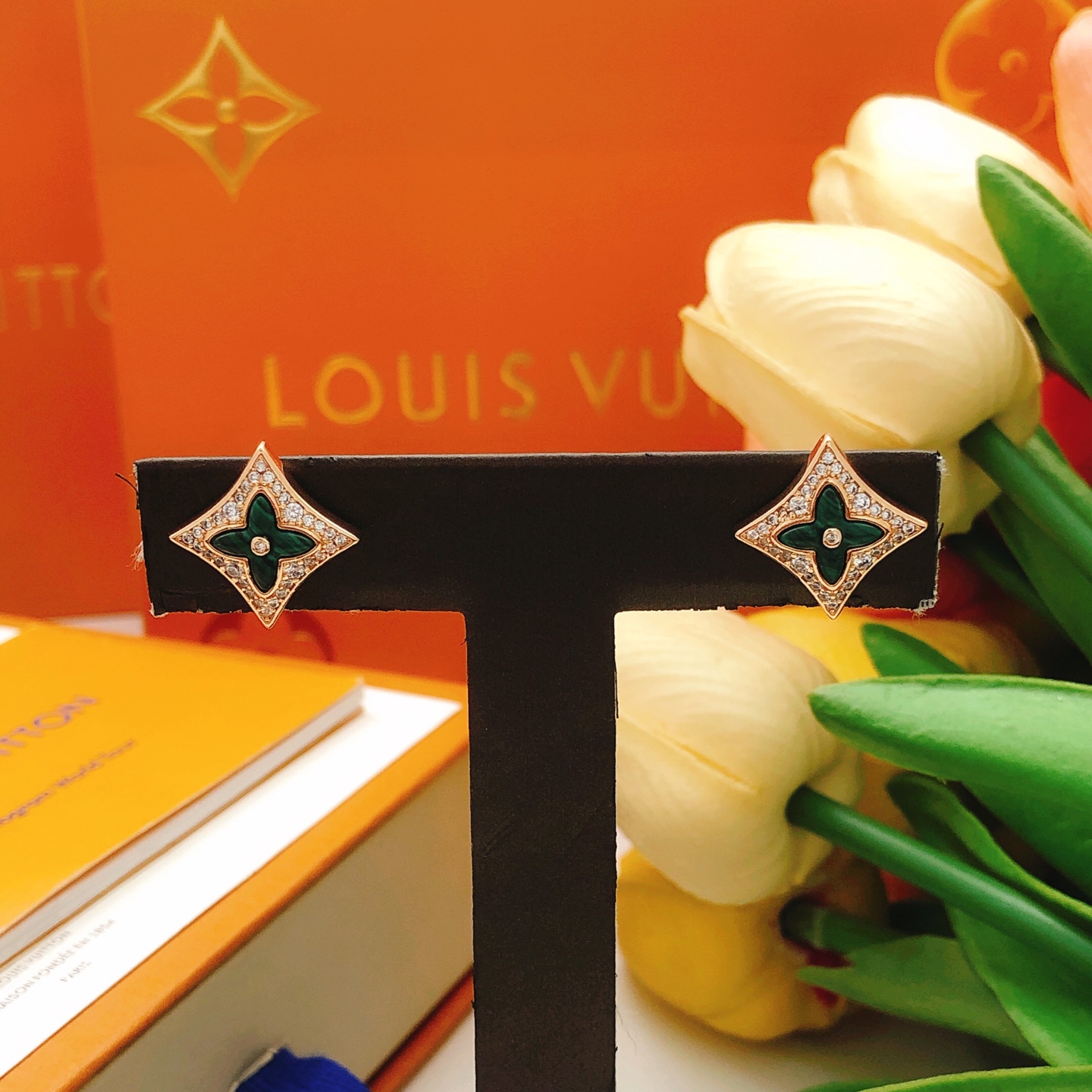 Louis Vuitton Monogram World Tour Earrings Gold-tone metal, Green Enamel, Crystals Stud Earrings