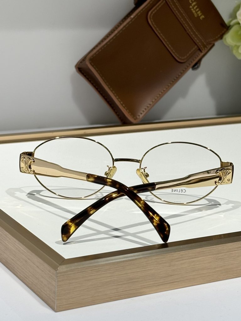 Celine Sunglasses Metal, Acetate Oval metal frame with tortoiseshell temple tips and C-logo hinge