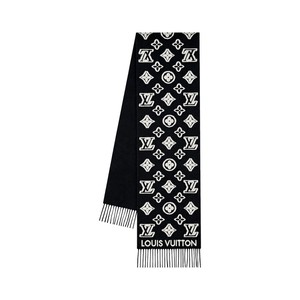 Louis Vuitton Monogram 3D Scarf Wool Cashmere Silk Fringed Edge 34CM x 220CM