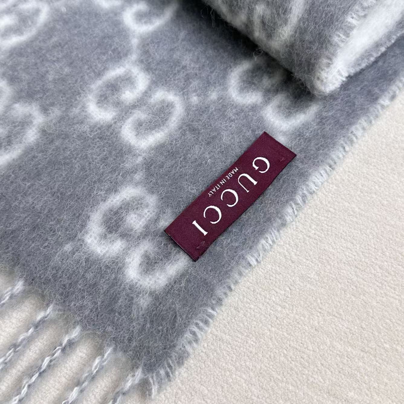 Gucci GG Monogram Scarf Alpaca Wool Blend Fringed Edge 200CM x 37CM
