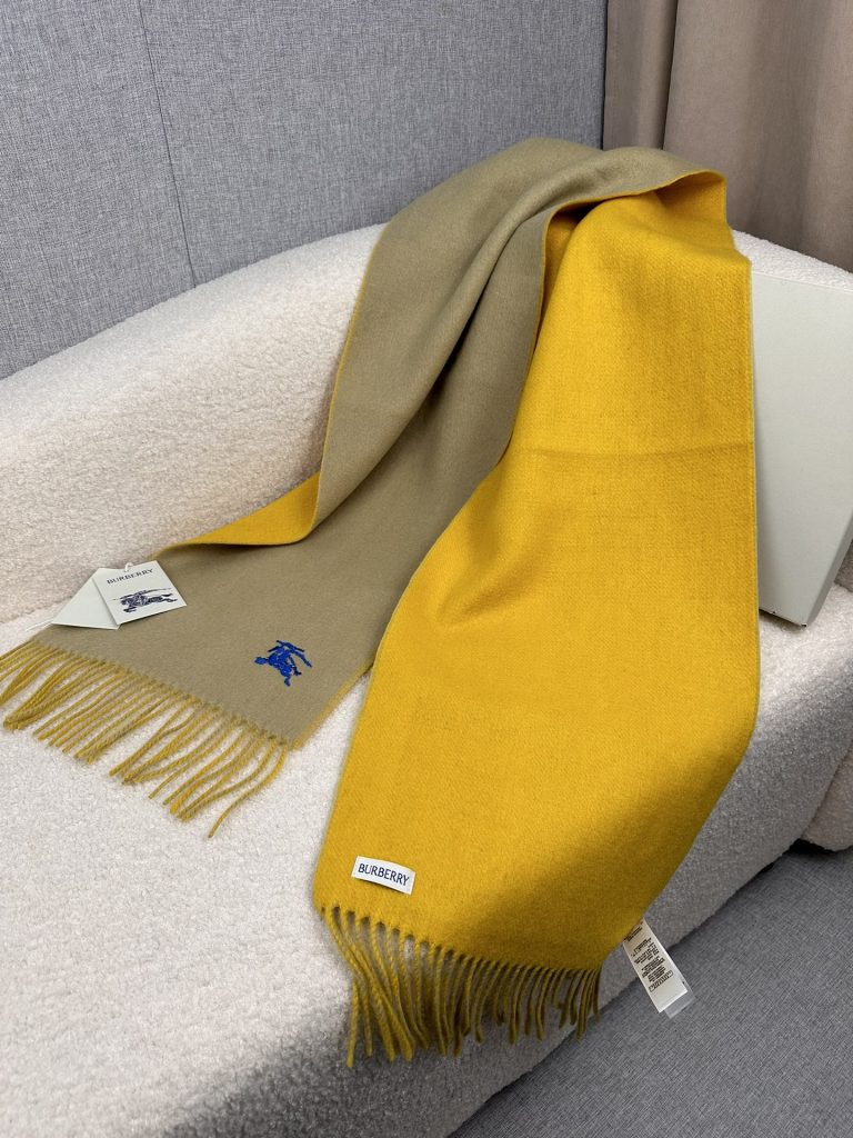Burberry Equestrian Knight Reversible Cashmere Scarf Embroidered Logo Fringed Edge 30CM x 180CM