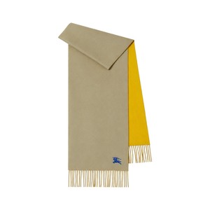 Burberry Equestrian Knight Reversible Cashmere Scarf Embroidered Logo Fringed Edge 30CM x 180CM