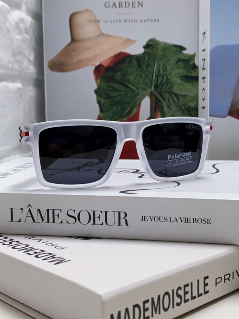 Prada Classic Logo Square Acetate Sunglasses Polarized Lenses Red Temple Logo