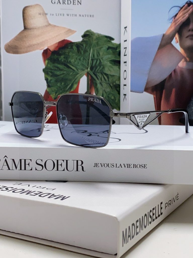 Prada Classic Collection Geometric Metal Sunglasses Double Bridge Triangular Temple Logo