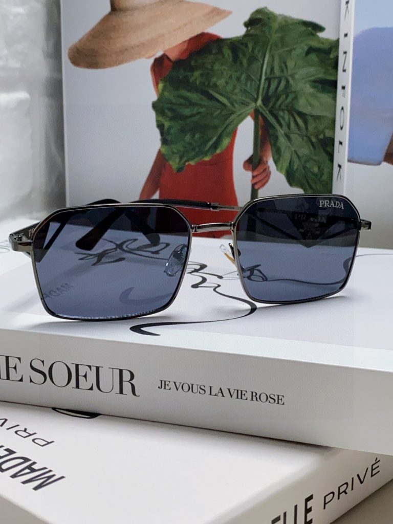 Prada Classic Collection Geometric Metal Sunglasses Double Bridge Triangular Temple Logo