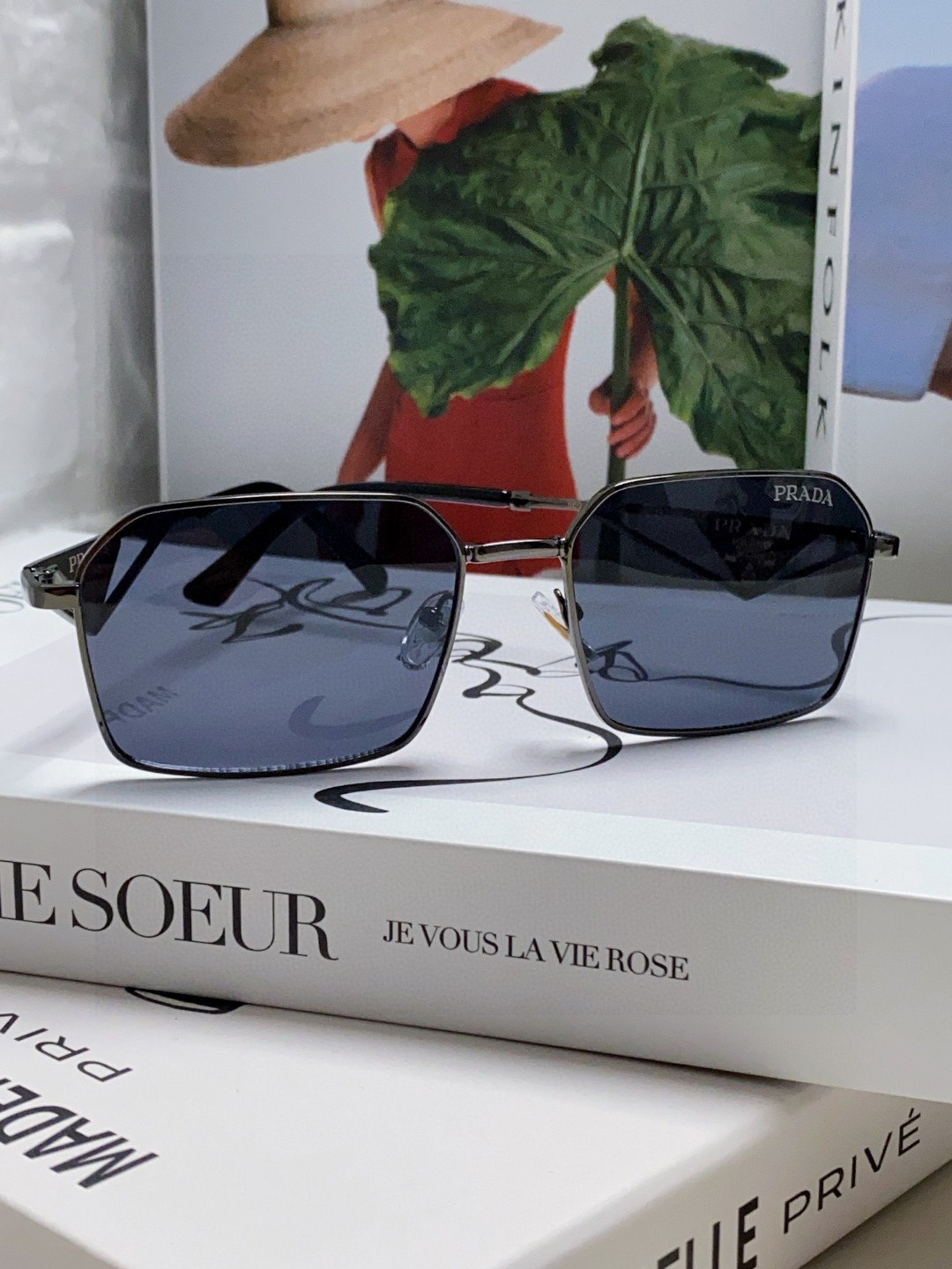 Prada Classic Collection Geometric Metal Sunglasses Double Bridge Triangular Temple Logo