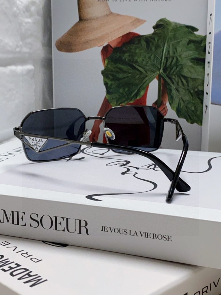 Prada Classic Collection Geometric Metal Sunglasses Double Bridge Triangular Temple Logo