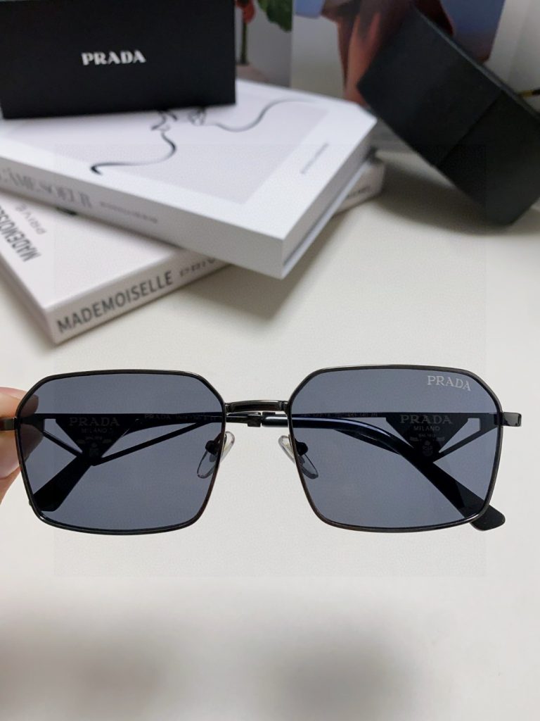 Prada Classic Collection Geometric Metal Sunglasses Double Bridge Triangular Temple Logo