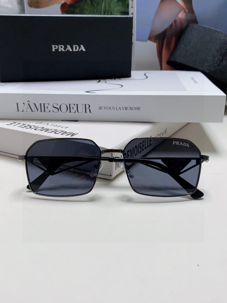 Prada Classic Collection Geometric Metal Sunglasses Double Bridge Triangular Temple Logo