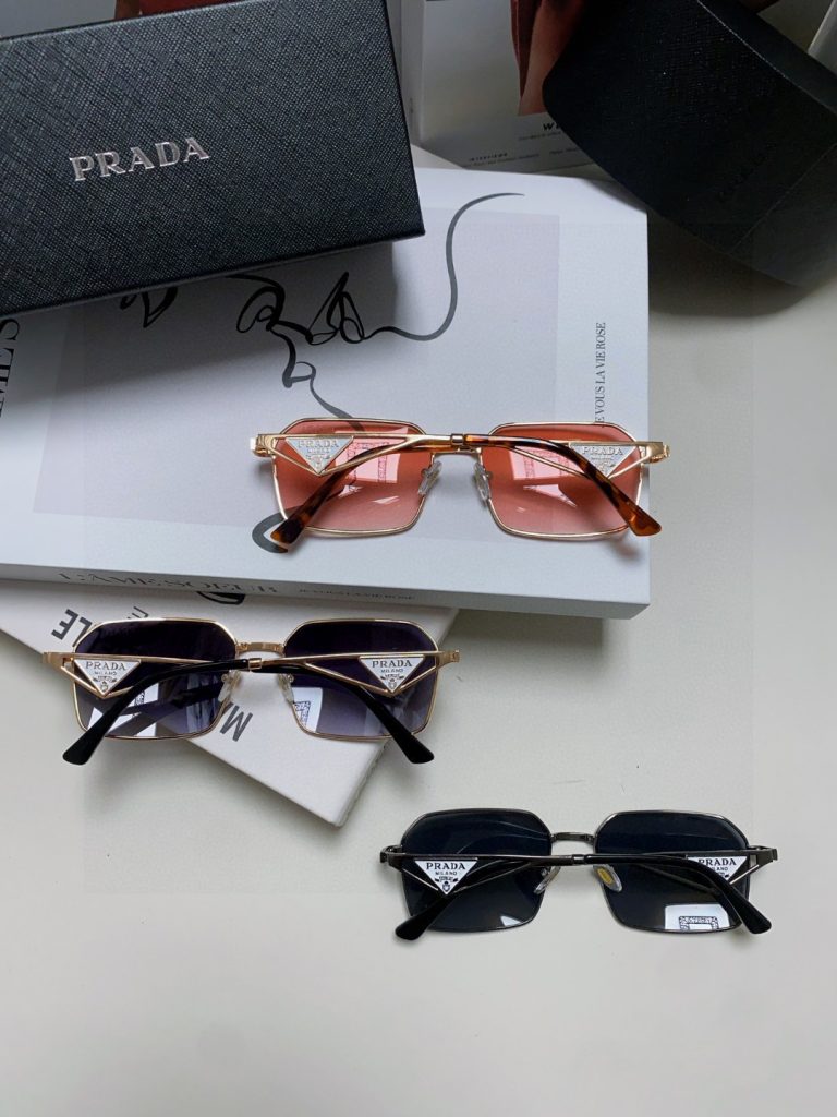 Prada Classic Collection Geometric Metal Sunglasses Double Bridge Triangular Temple Logo