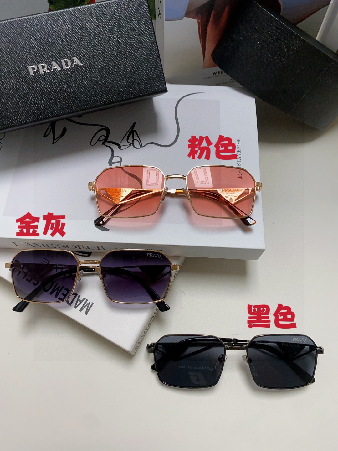 Prada Classic Collection Geometric Metal Sunglasses Double Bridge Triangular Temple Logo