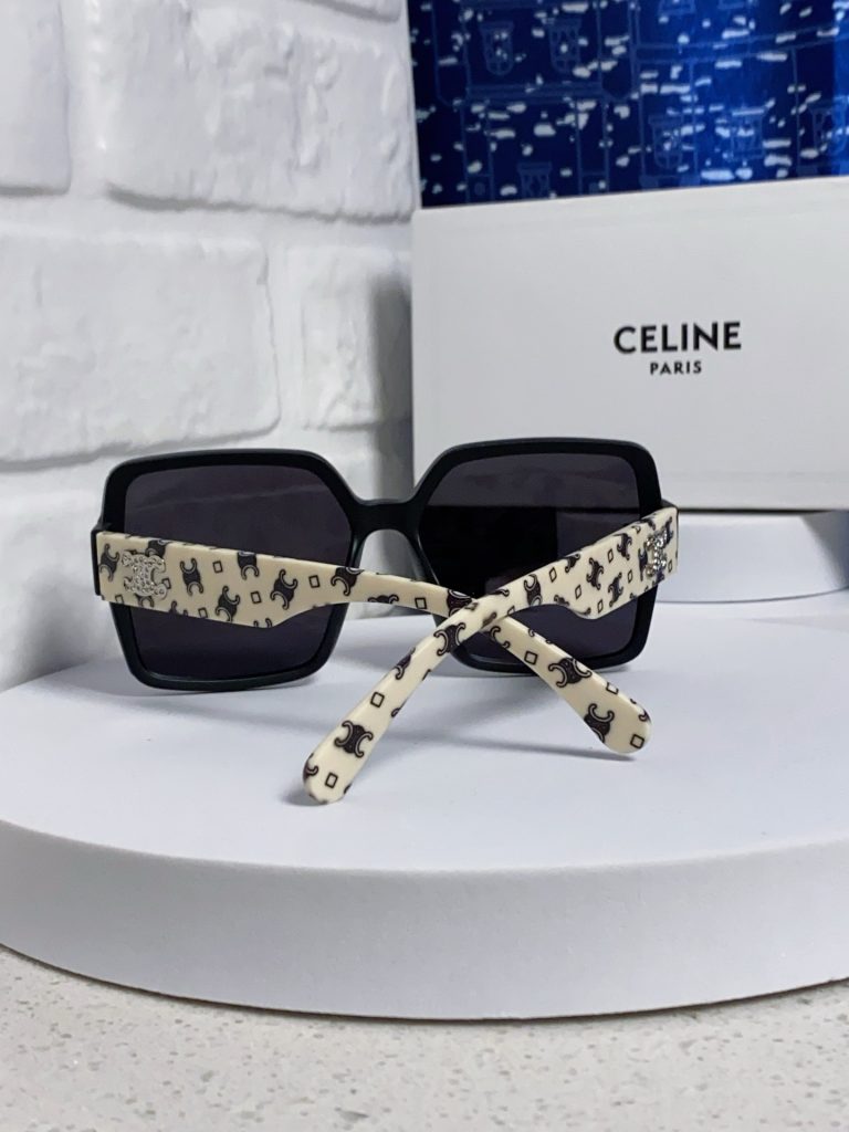 CELINE Triomphe Oversized Square Acetate Sunglasses Rhinestone Temple Logo
