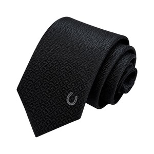 Hermes Unie Fer a Cheval Silk Tie Micro-patterned Weave Embroidered Horseshoe Motif
